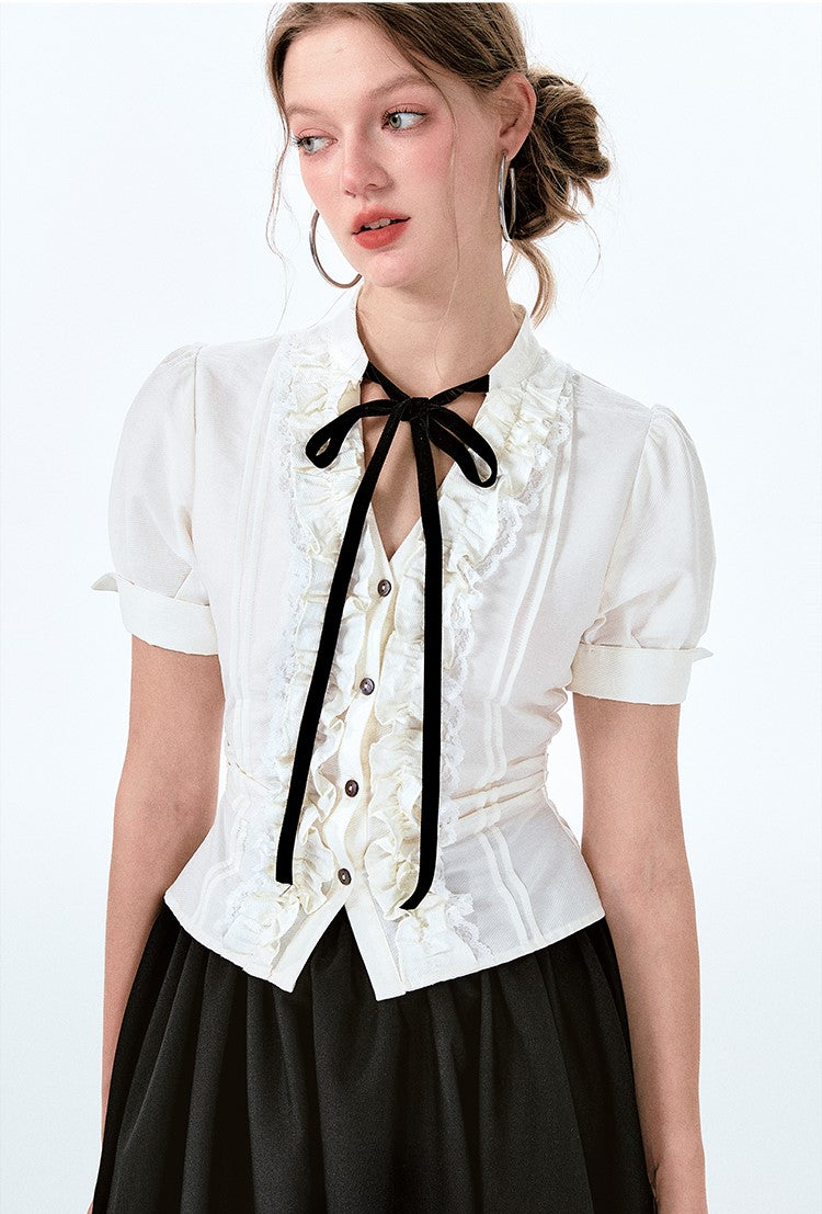 French Retro Bow Waist Shirt/Skirt BOH0049