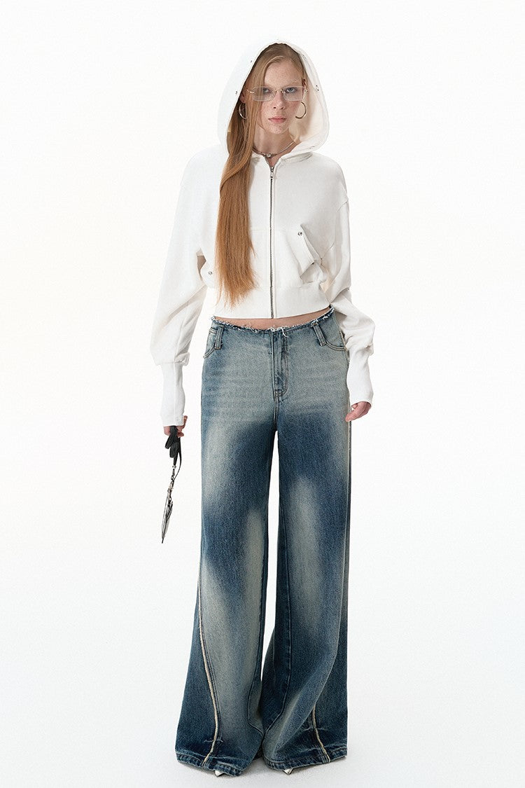 Contrast Loose Wide Leg Raw Edge Jeans BYW0022