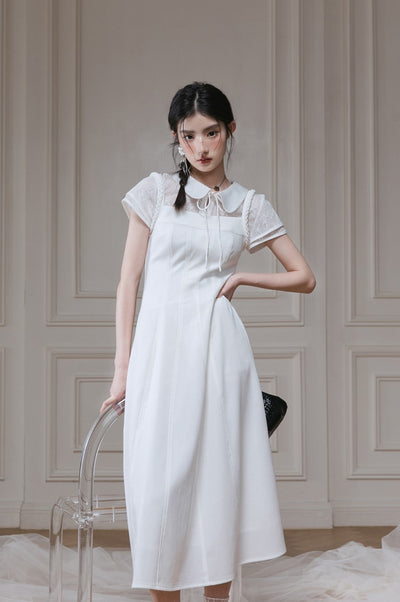 White Lace Shirt/Waist Dress COT0128