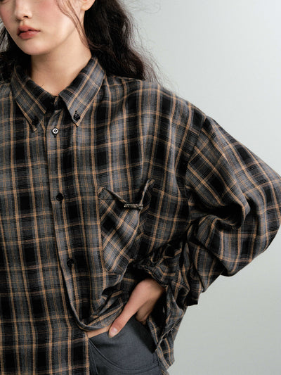 Retro color scheme loose plaid shirt jacket LUL0087