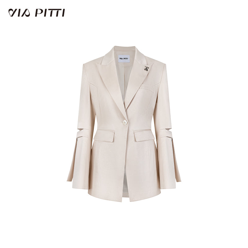 Sleeve cut design long suit jacket & double ribbon mini skirt VIA0060
