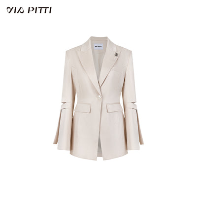 Sleeve cut design long suit jacket & double ribbon mini skirt VIA0060