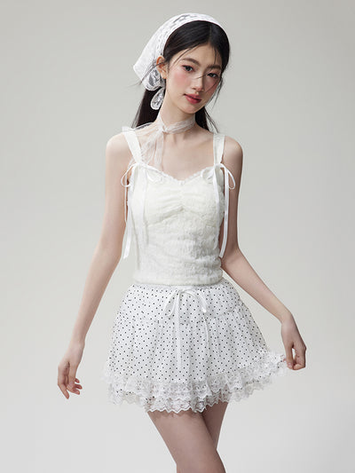 Lace Hem Dot Pattern A-Line Mini Skirt NTO0079