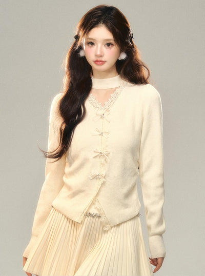 V-shaped Hollow Bow Knitted Cardigan BBB0136