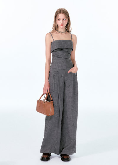 Rose Dark Pattern Embossed Gray Tube Top/Casual Pants BOH0050