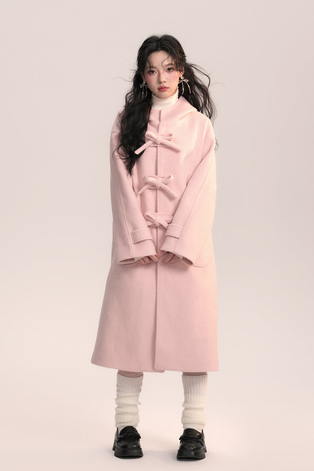 First Love Pink Bow Woolen Coat AOO0041