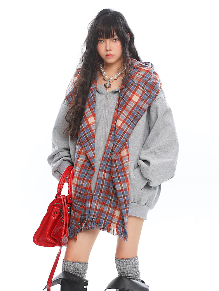 American Retro Fake Two-piece Plaid Hoodie UNC0209