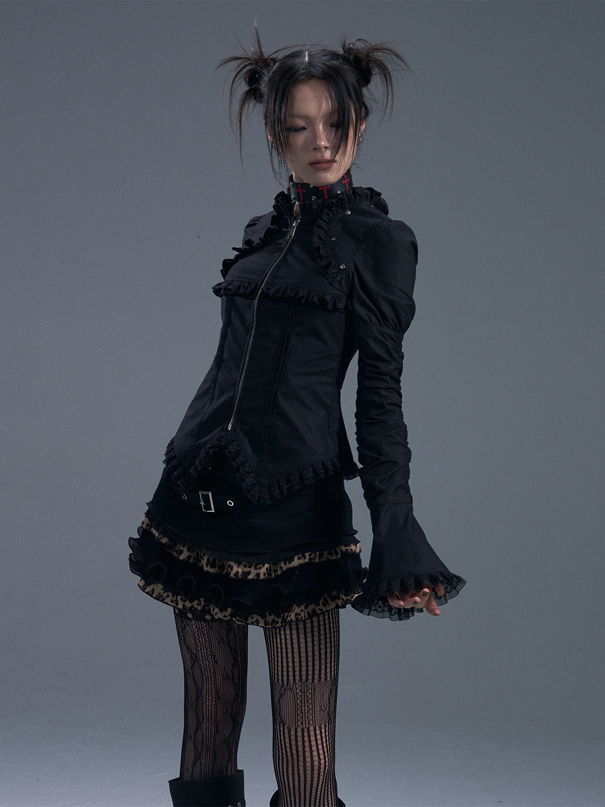 Gothic Lace-up Trumpet Sleeve Shirt FRU0085