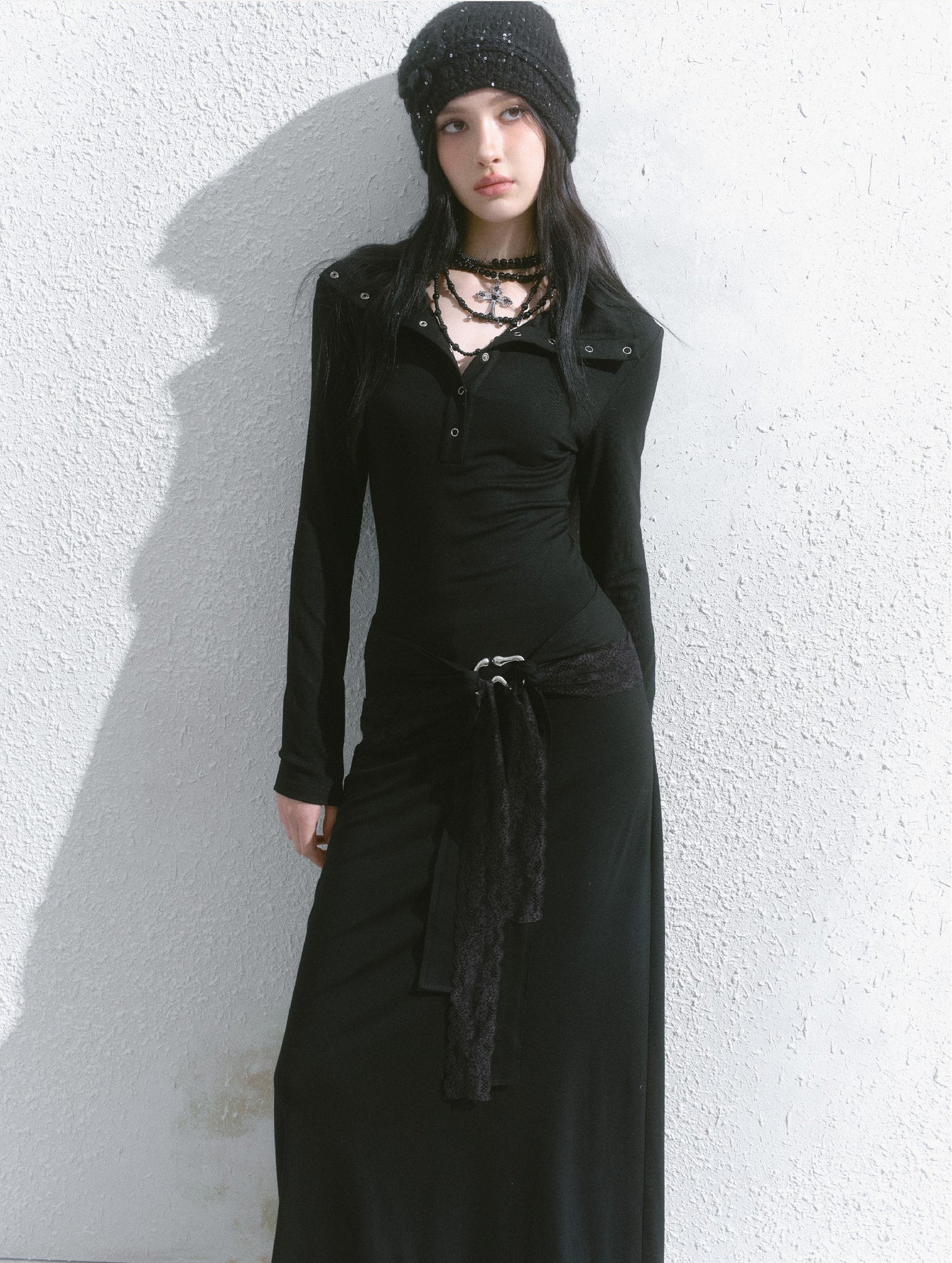 Black Large Lapel Long Dress/Shawl SAL0107