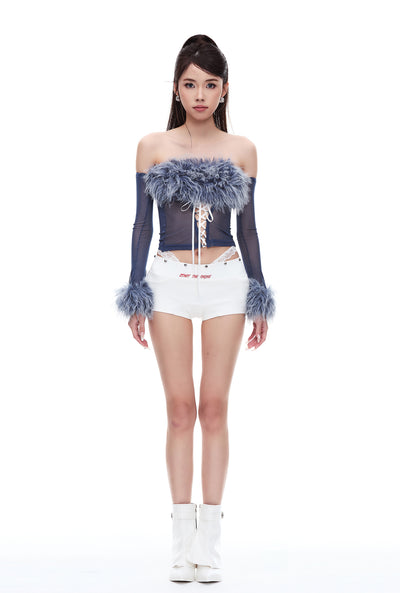 Fur Collar See-through Tube Top STA0038