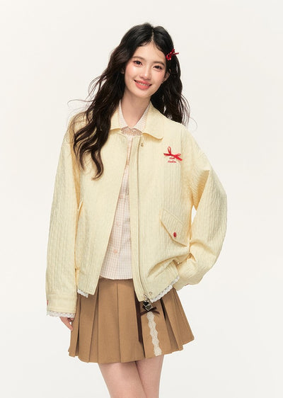 Contrast Color Jacquard Lapel Bow Jacket NTO0126