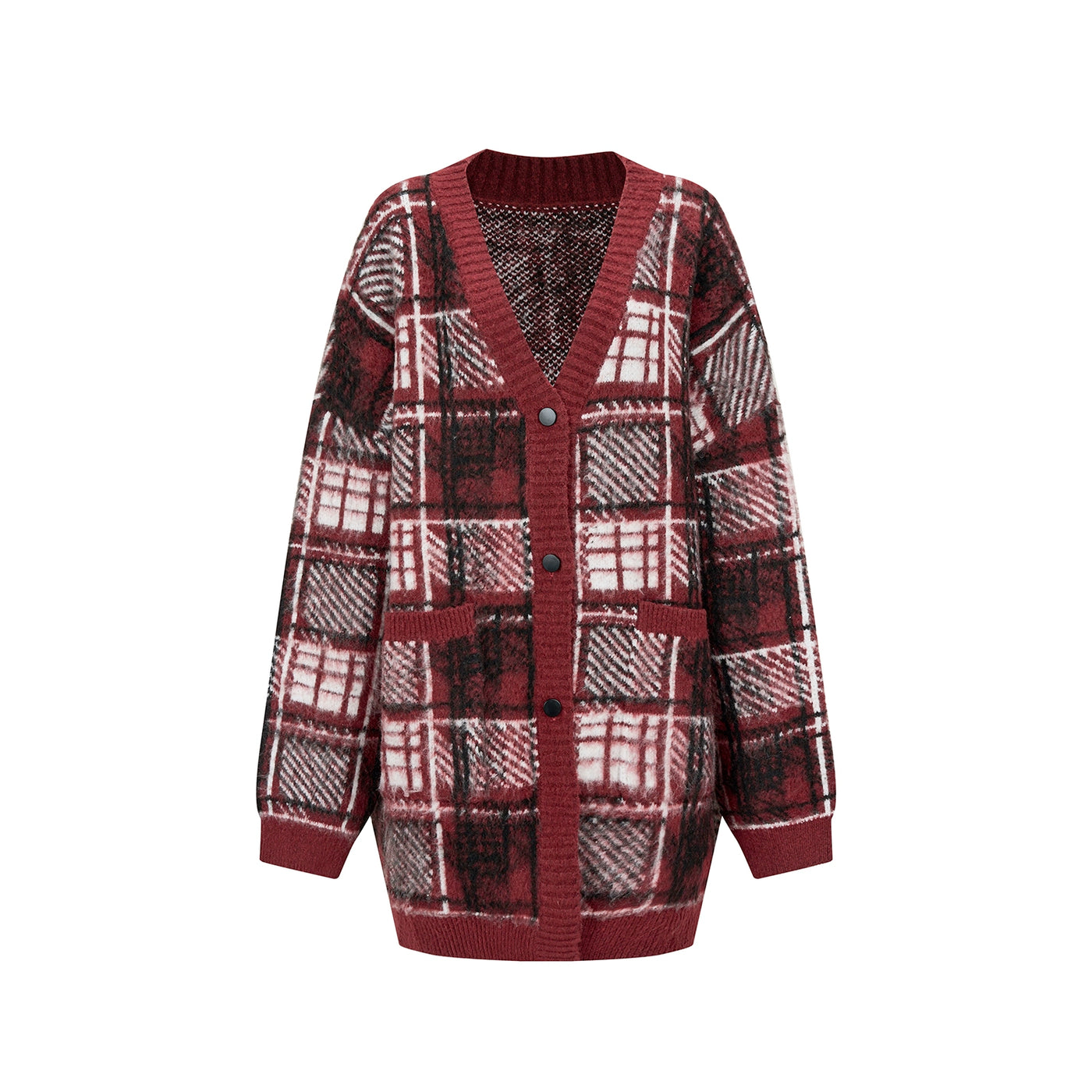Checkered mid-length loose thick cardigan WES0181