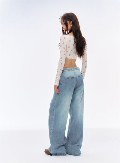 Low Waist Washed Wide Leg Jeans CUR0194