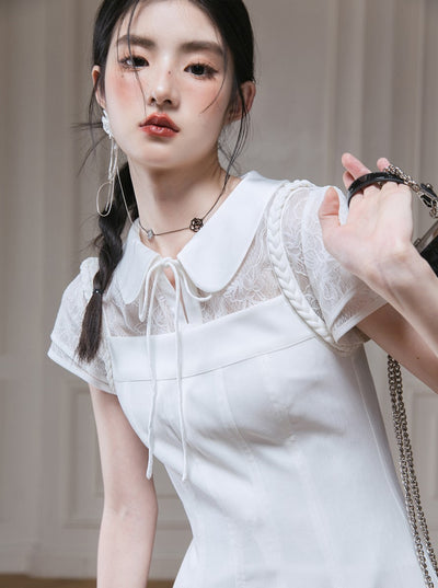 White Lace Shirt/Waist Dress COT0128