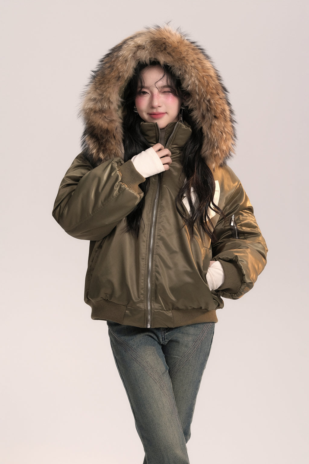 Flight Diary Fur Collar Bow Pilot Cotton Jacket AOO0048