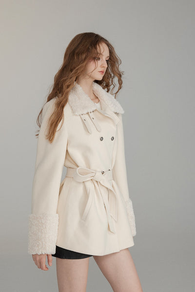 Velvet Thickened Splicing Woolen Coat VIA0203