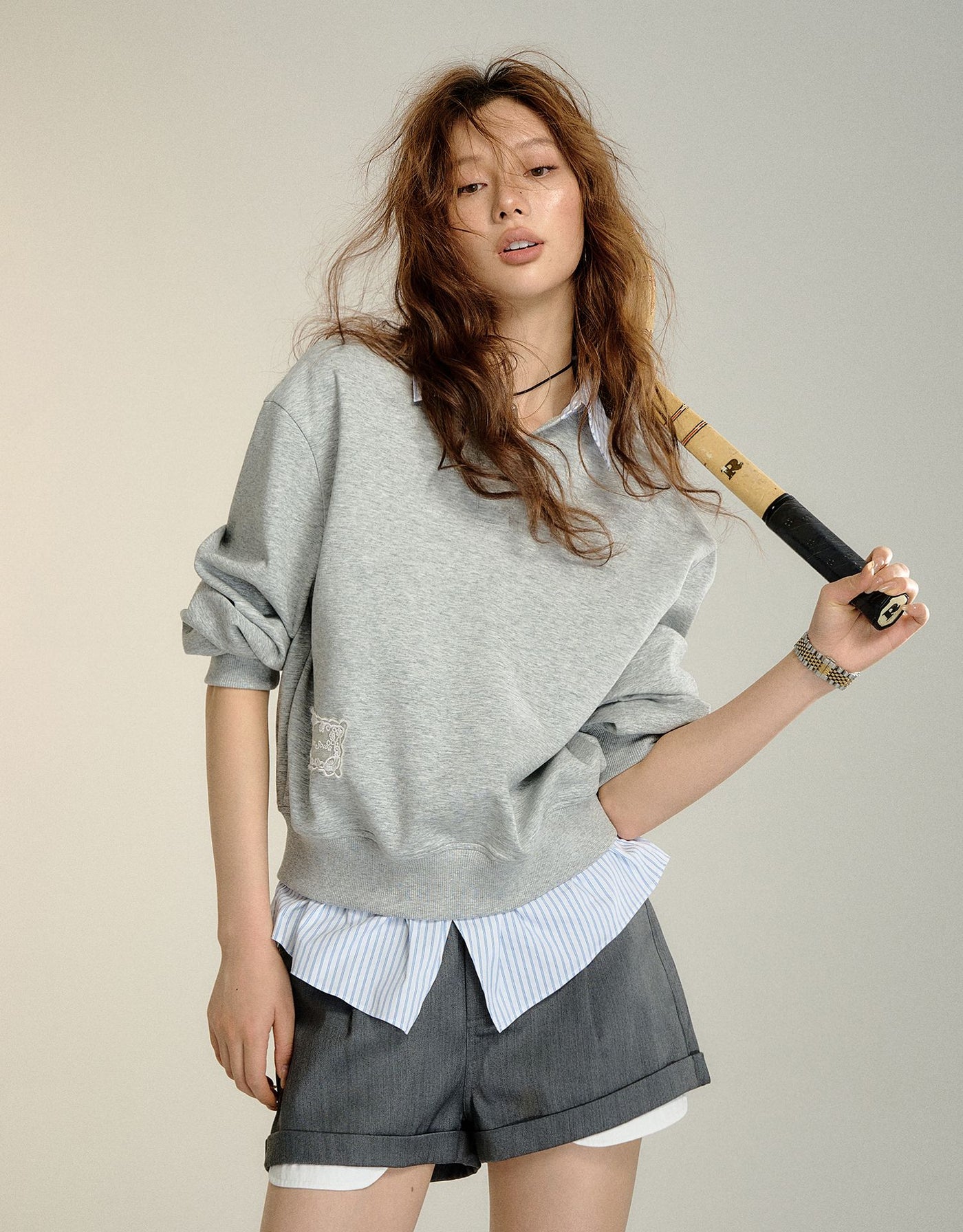 Fake Two-piece Striped Stitching Sweatshirt SOM0099