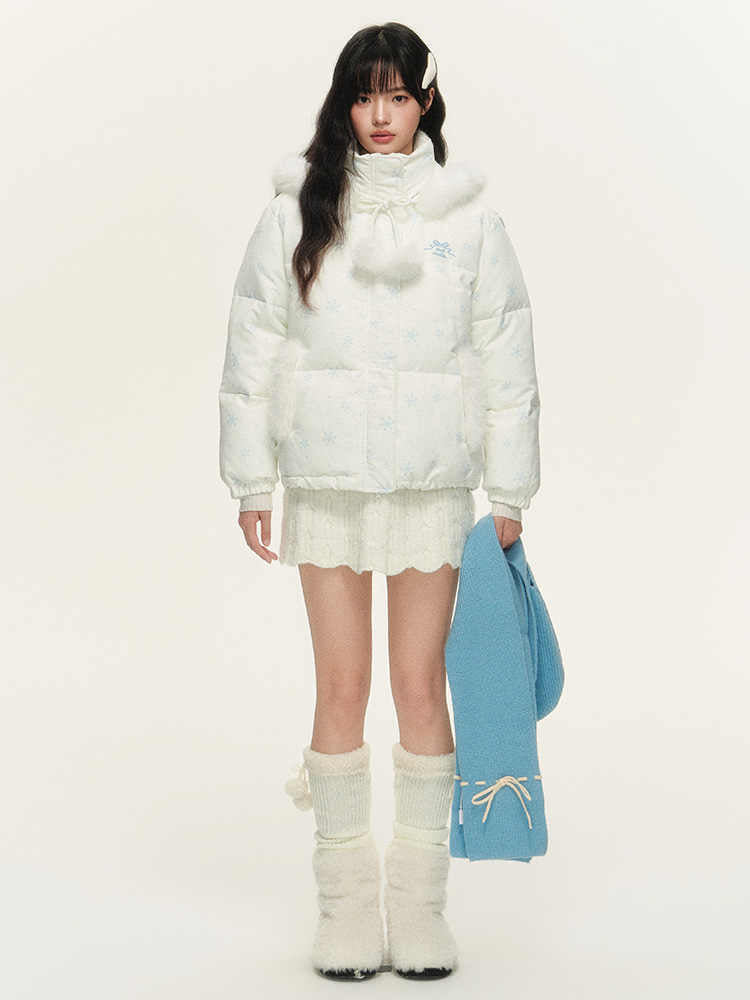 Snowflake Pattern Fur Hoodie Down Jacket NTO0153