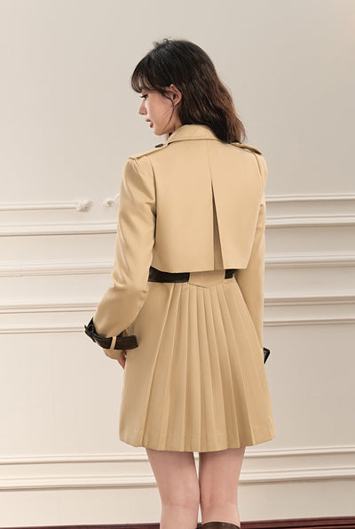 High-end Contrast Color Leather Trench Jacket/Dress OSH0063