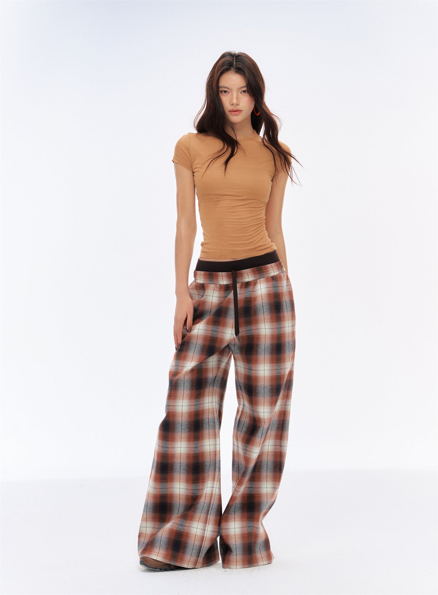 Drape Loose Plaid Printed Pants CUR0189