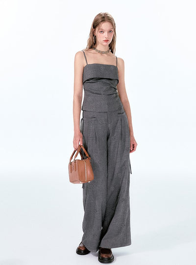 Rose Dark Pattern Embossed Gray Tube Top/Casual Pants BOH0050