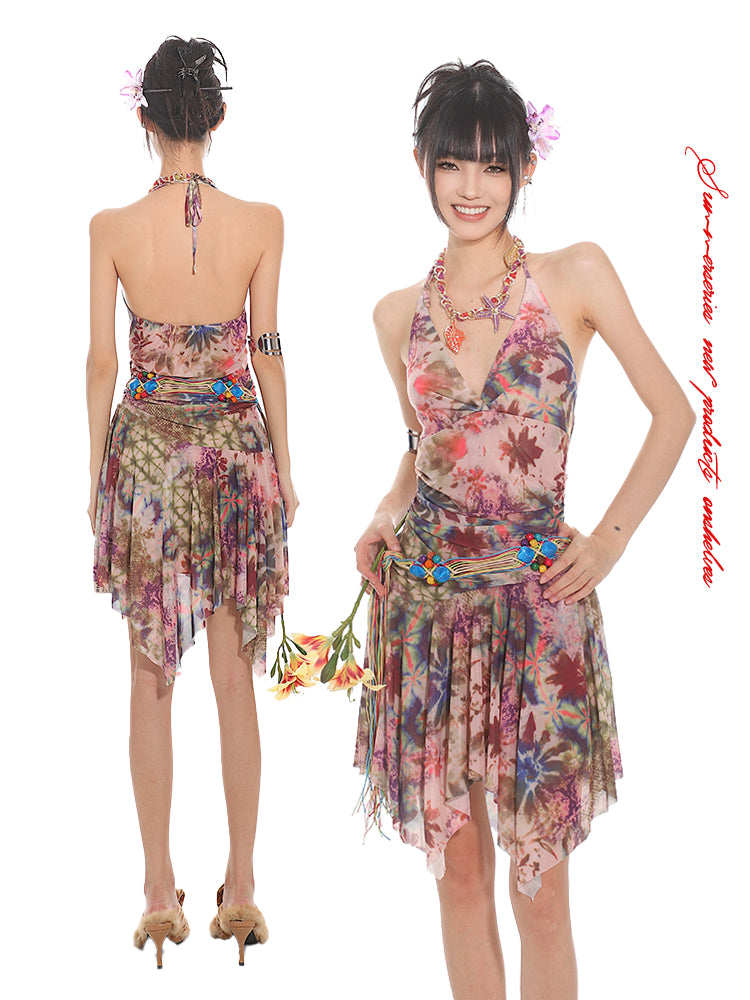 Resort Design Halter Neck Mesh Dress UNC0100