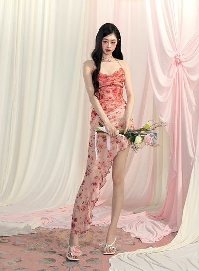 Sunset Floral Halter Neck Dress DIA0436