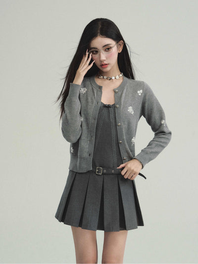 Rose Pattern Girly Button Knit Cardigan FRA0215