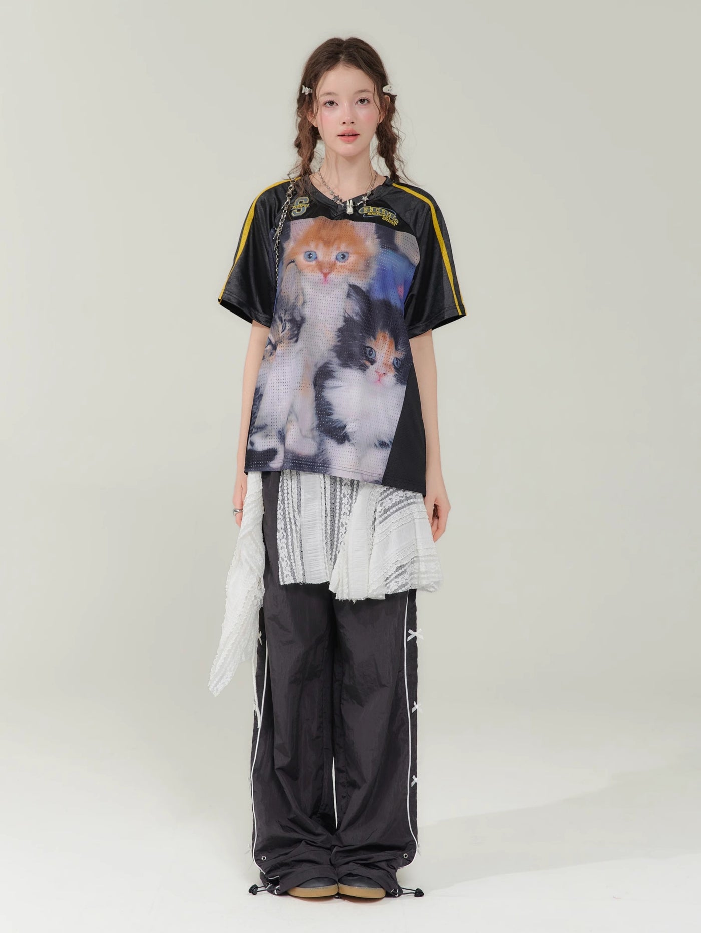 Cat Print Loose Quick-drying Sports T-shirt ZIZ0182