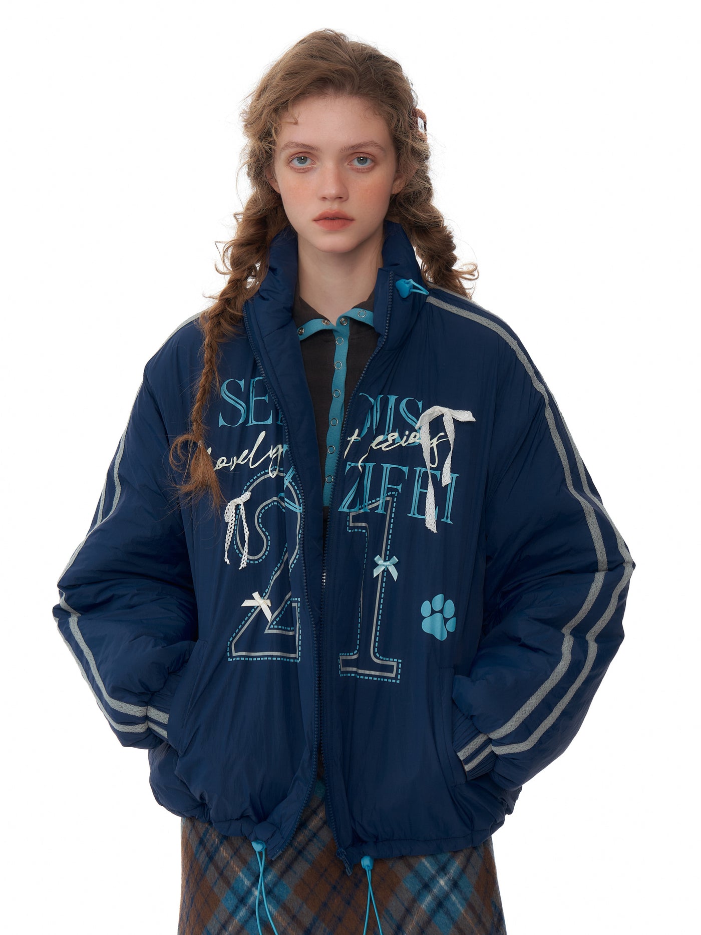 American Retro Design Dark Blue Sport Style Jacket ZIZ0204