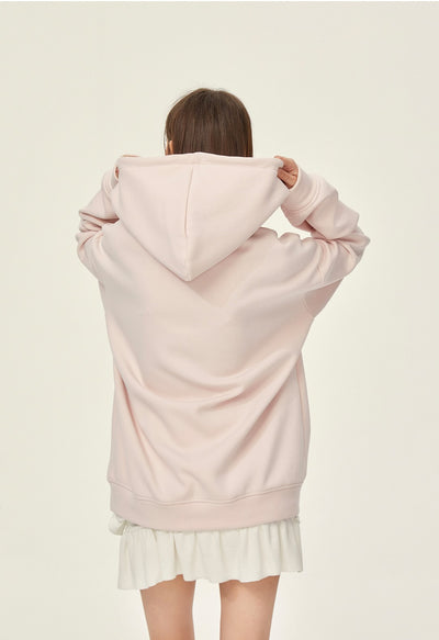 Pink Letter Loose Hooded Thickened Fleece Sweatshirt GIF0073