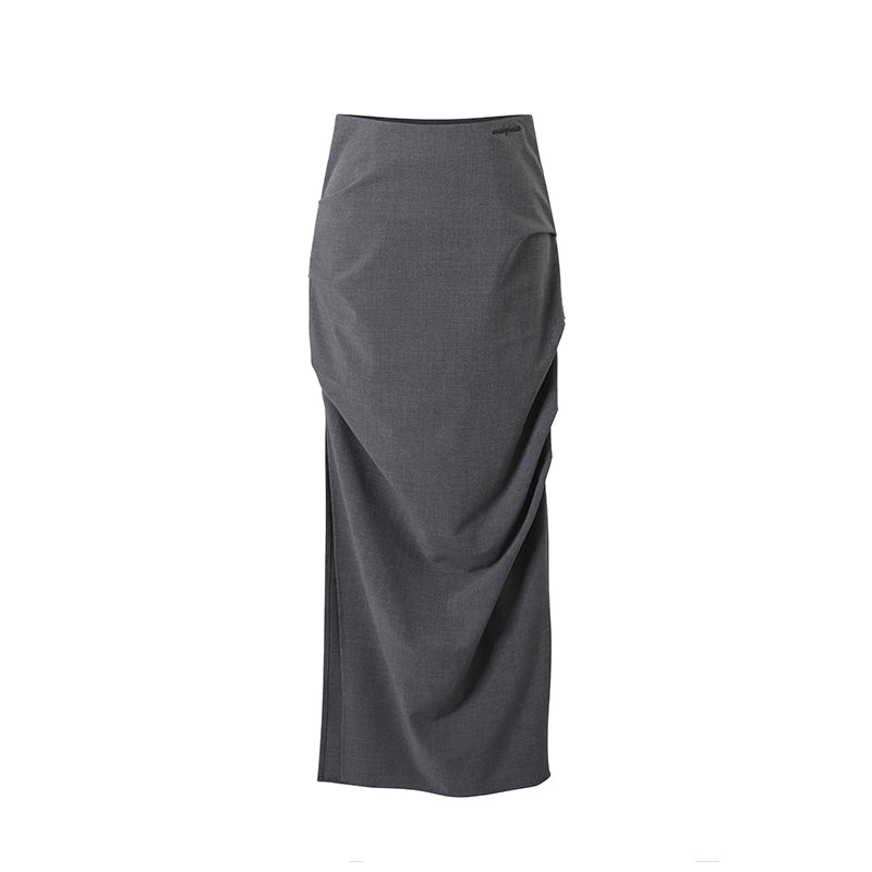 See-through mesh strap ribbon sleeveless top & side drape long skirt UND0042