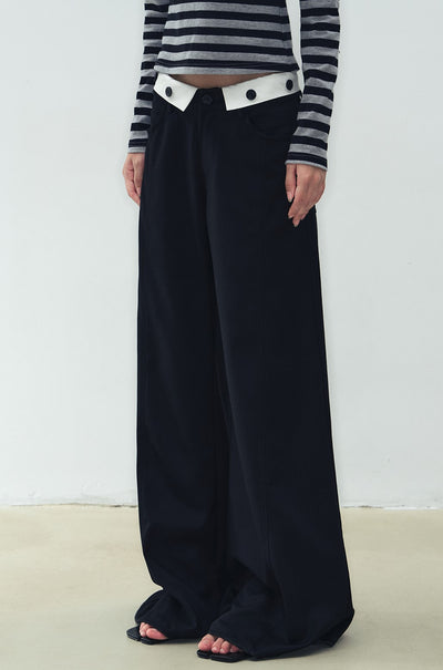 Black Low Waist Loose Large Flared Wide Leg Pants WES0194