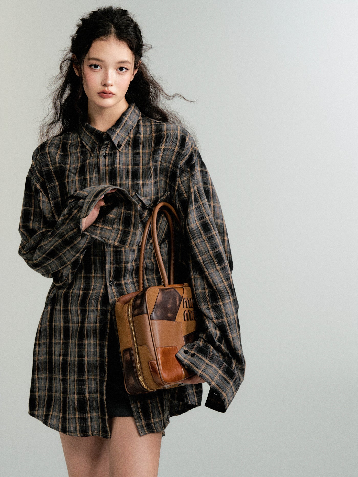 Retro color scheme loose plaid shirt jacket LUL0087