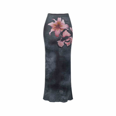 China Style Retro Print Back Open Top & Slit Long Skirt WOO0105