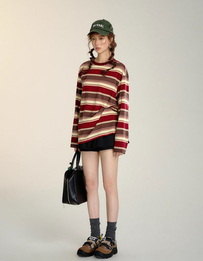 Retro Striped Long Sleeve T-shirt SOM0097