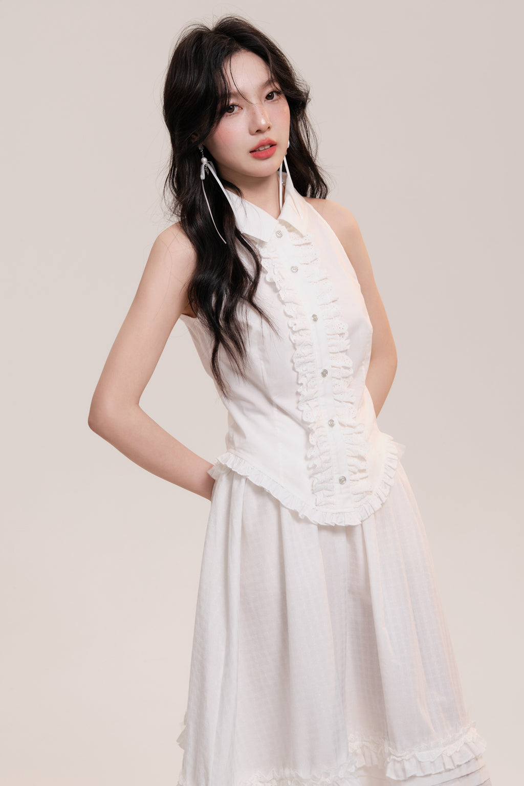 Lace Design Girly Sleeveless Shirt Top AOO0031