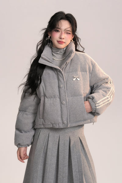 Soft Light Ballet Style Gray Knitted Down Jacket AOO0047