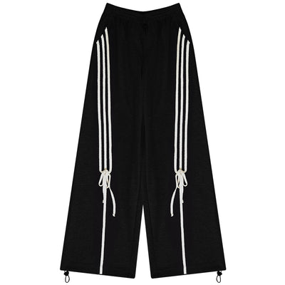 Casual wide pants with side ribbon strap design ZIZ0151