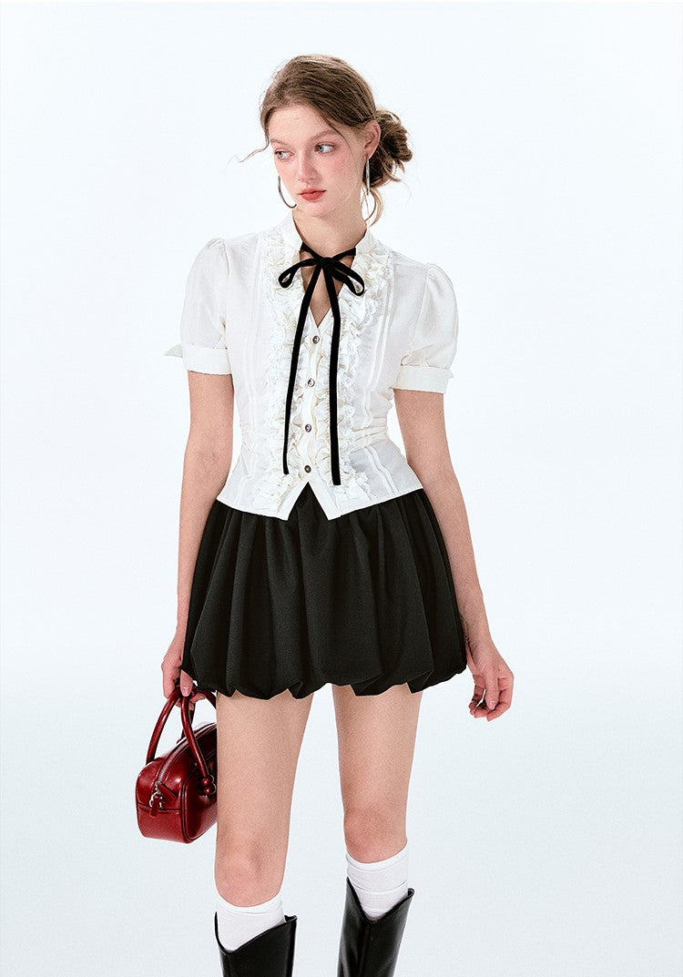 French Retro Bow Waist Shirt/Skirt BOH0049