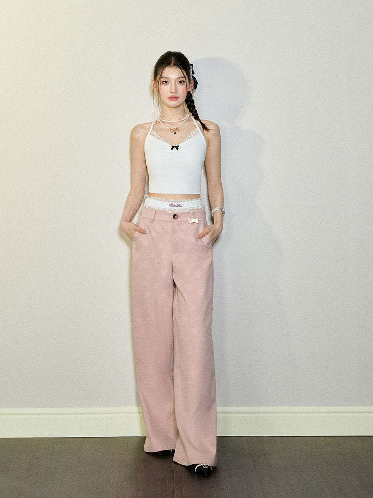 Camellia Pattern Twill Design Wide Pants UND0090