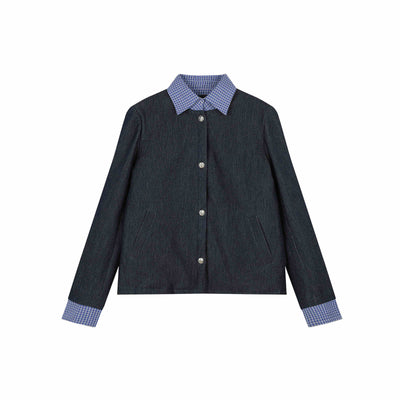 Blue Check Shirt Docking Button Jacket SHI0081