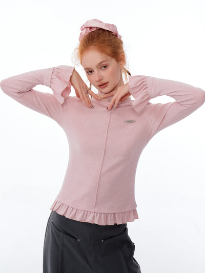 Ruffled High Collar Slim Fit Knitted Bottoming Top ZIZ0173