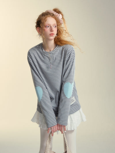 Striped Heart Long Sleeve T-shirt SOM0149