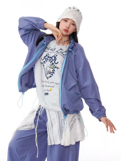 American Design Butterfly Embroidery Sporty Zip Jacket ZIZ0164