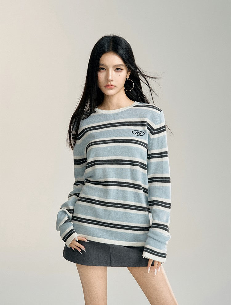 Lazy Style Embroidery Striped Sweater MAC0092