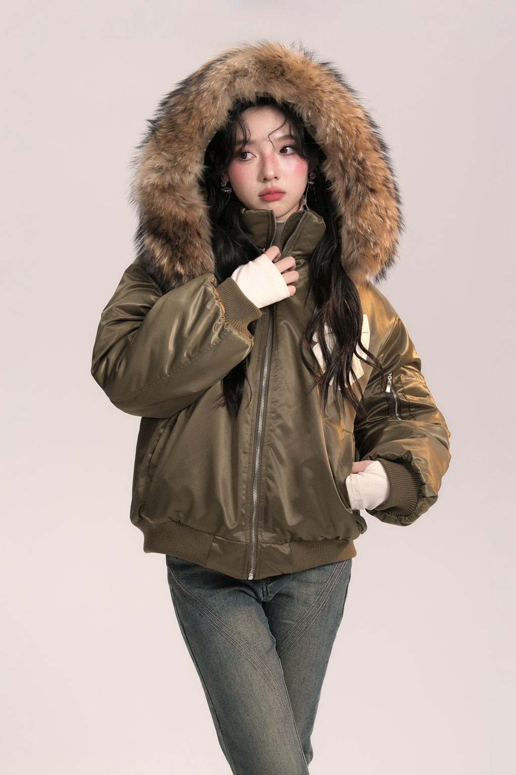 Flight Diary Fur Collar Bow Pilot Cotton Jacket AOO0048