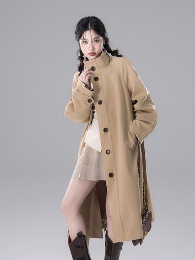 Walnut Khaki Chimney Collar Trench Coat COT0159