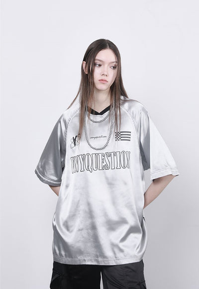 Lace Letter Print Jersey Casual Loose Shoulder Short Sleeves T-shirt ANY0059