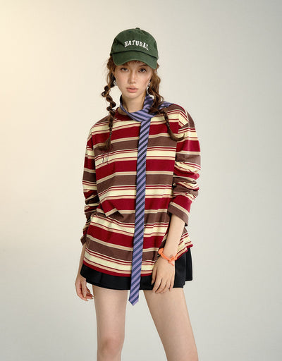 Retro Striped Long Sleeve T-shirt SOM0097